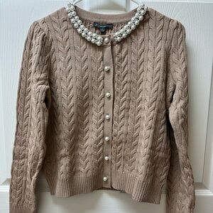 Adrianna Papell Heather Frappe Knit Cardigan with Pearl Details